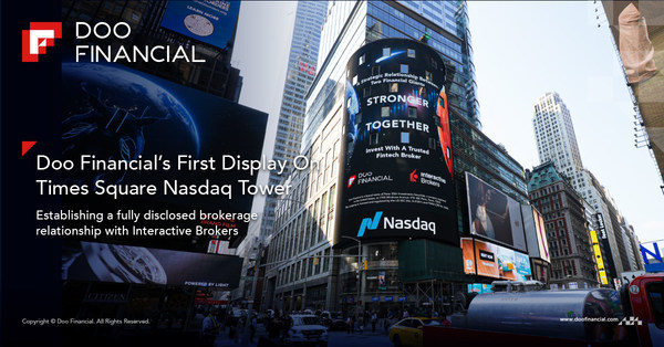 Doo Financial近日与盈透证券建立全披露券商关系，并首次亮相美国纽约时代广场的纳斯达克大屏