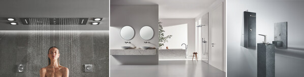 从左到右：高仪SPA水之灵感定制化淋浴系统；高仪SPA雅欧私享系列；高仪SPA 雅律铂亚特Icon 3D龙头