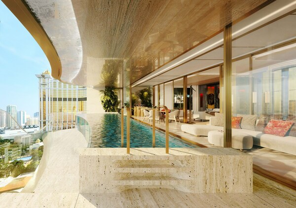 澳门银河嘉佩乐酒店设有36间由Moinard Bētaille建筑事务所操刀设计的带有无边泳池的空中别墅
