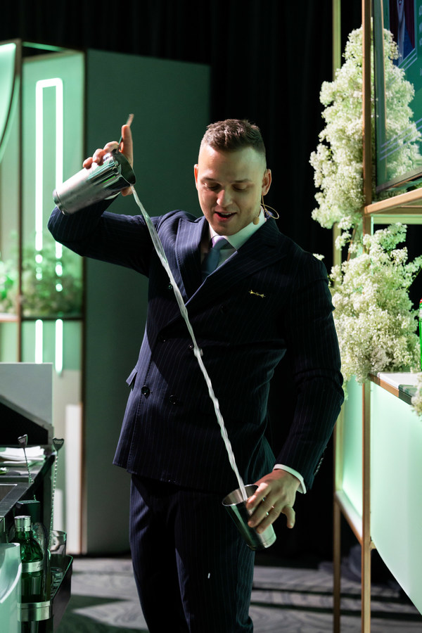 Adrián Michalčík, representing Norway, competes in the Tanqueray No. TEN Challenge during the Diageo World Class Global Bartender of the Year competition 2022 in Sydney