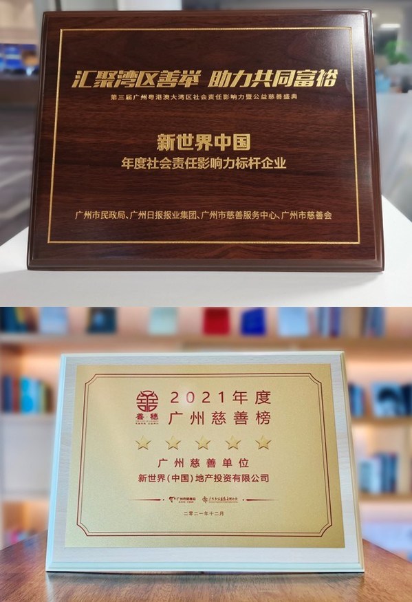 新世界中国荣获“2021年度广州五星慈善单位”及“年度社会责任影响力标杆企业”