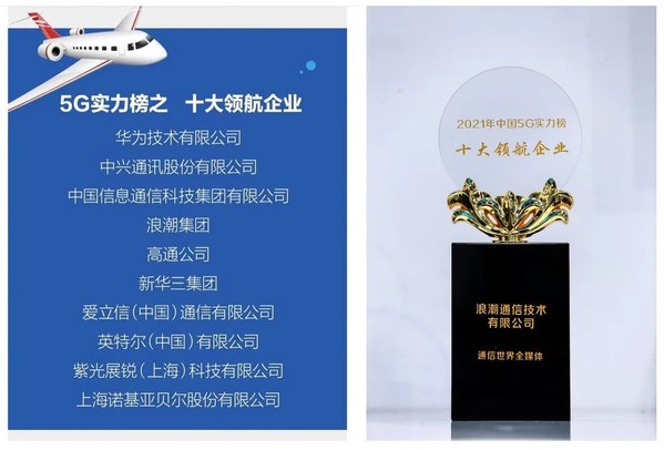 中国5G实力榜之十大领航企业奖