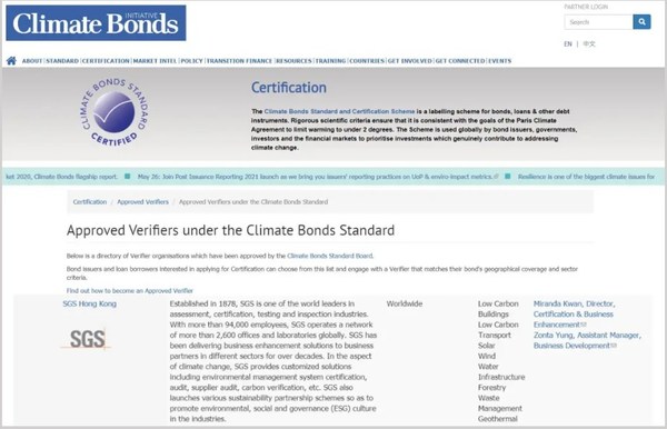 SGS获得由气候债券倡议组织颁发的核查机构资质