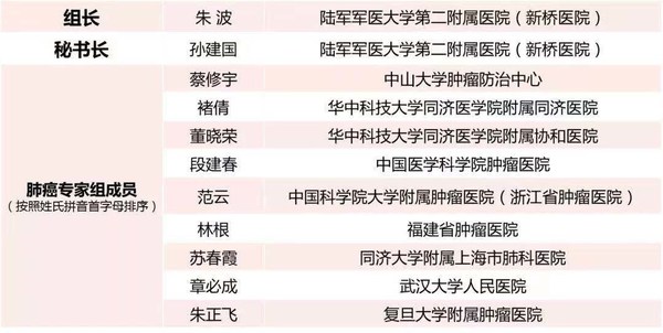 第一届CSCO-CMT关爱行动肺癌专家组成员名单