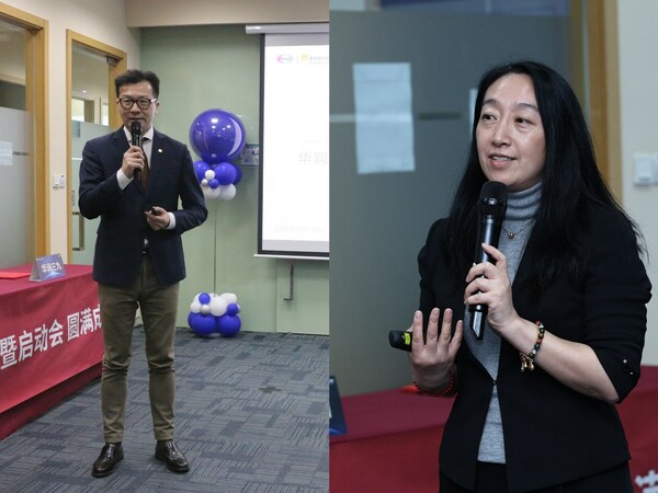 华润医药商业项目总负责人常欣、华润三九处方药事业部副总经理胡宁介绍美能项目合作执行计划