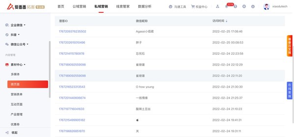微页面后台展示已读且授权的用户昵称
